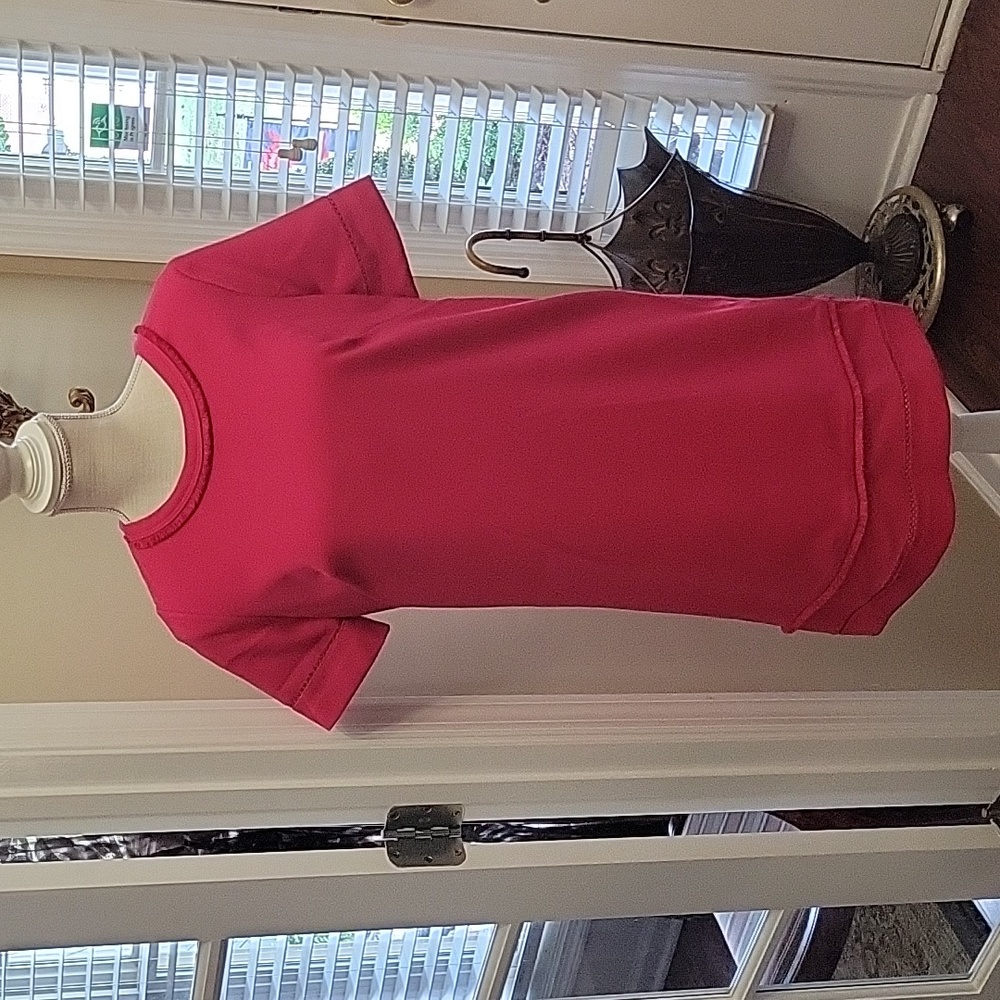 Loft Petites deep rose pink short sleeve dress fringe trim expose zipper 8P New…